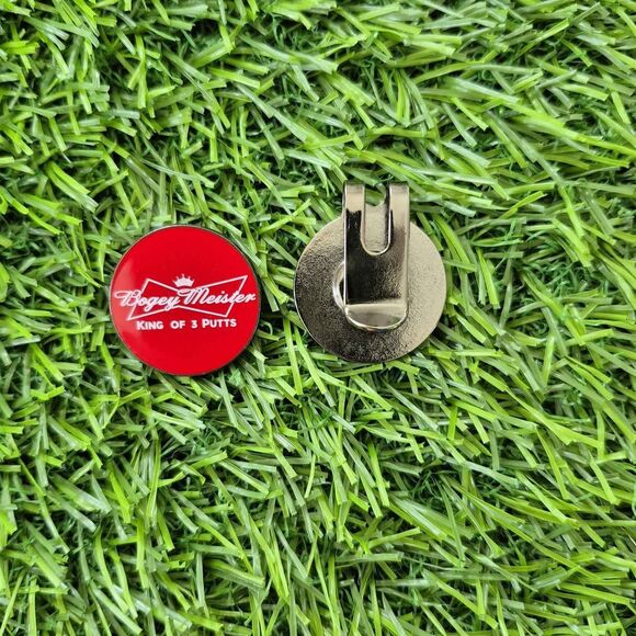 Bogey Meister 'King of 3 Putts' Magnetic Ball Marker w/ Hat Clip - New - Picture 2 of 3